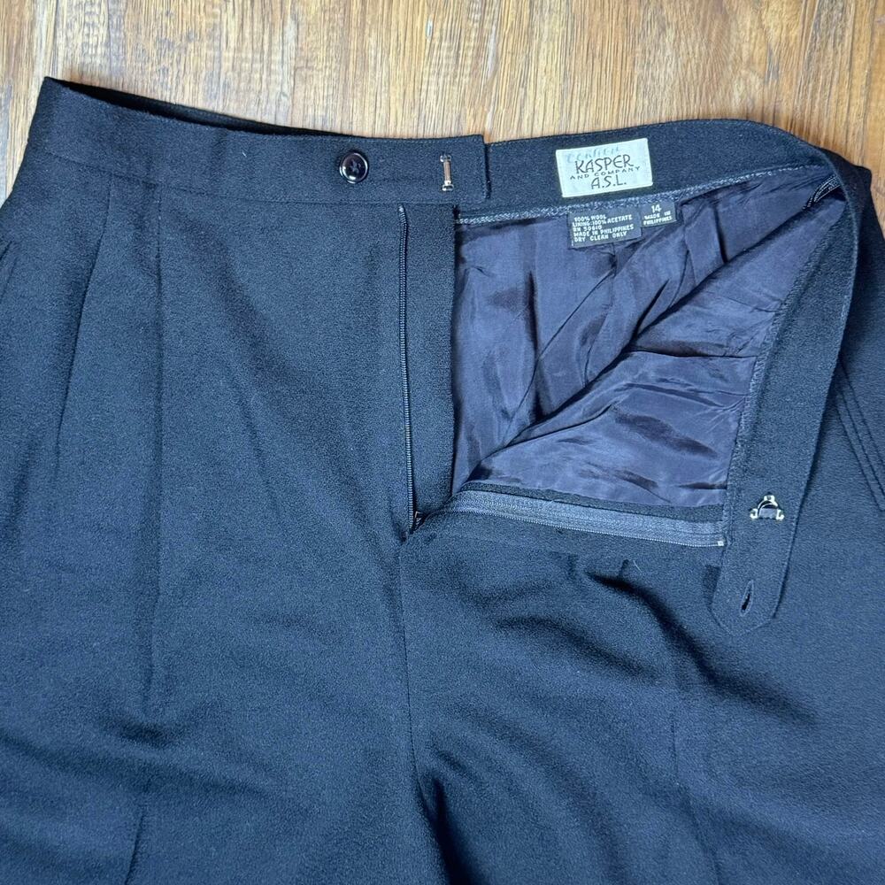 Kasper and Company A.S.L. 100% WOOL black dress pants size 14 wide leg pleats - Picture 5 of 10